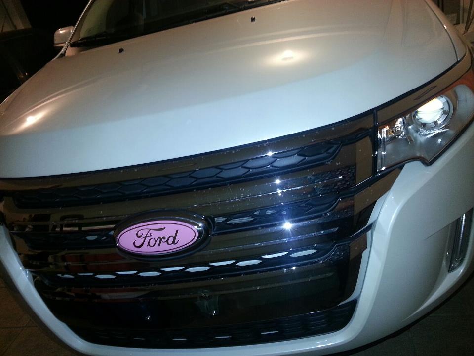 Before -- Chrome Grille with Pink Logo