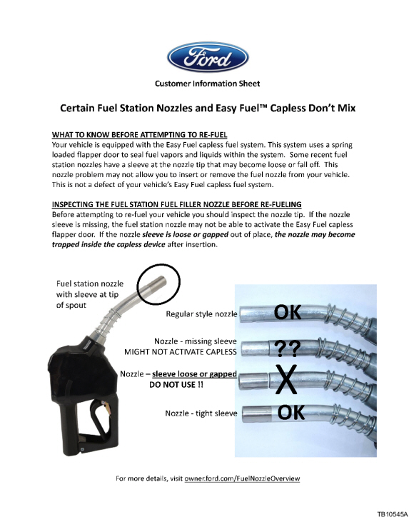 EASY FUEL CAPLESS – CONCERNS WITH FUEL NOZZLE INSERTION OR REMOVAL -  Recalls, TSBs & Warranty - Ford Edge Forum