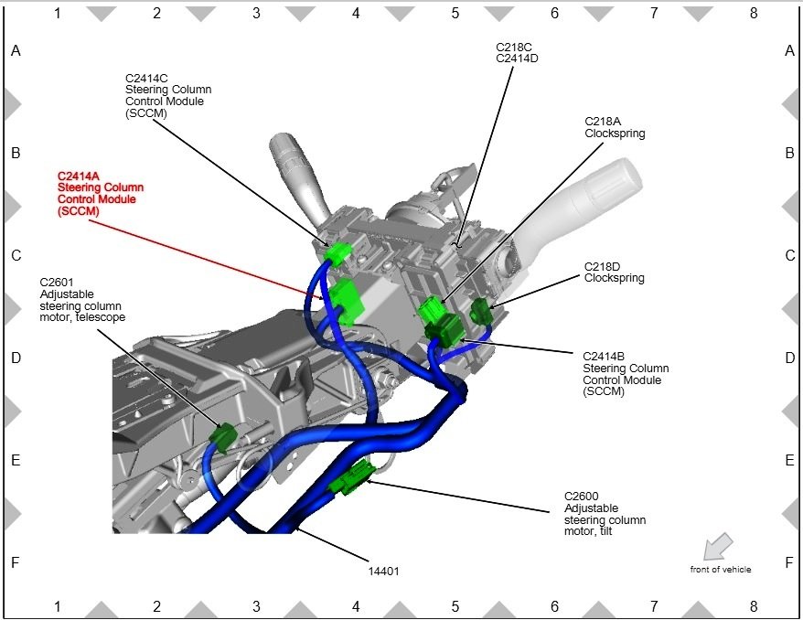 Steering Column Control Module (SCCM) - Connector C2414A Location Illustration - 2012 Edge Workshop Manual.jpg